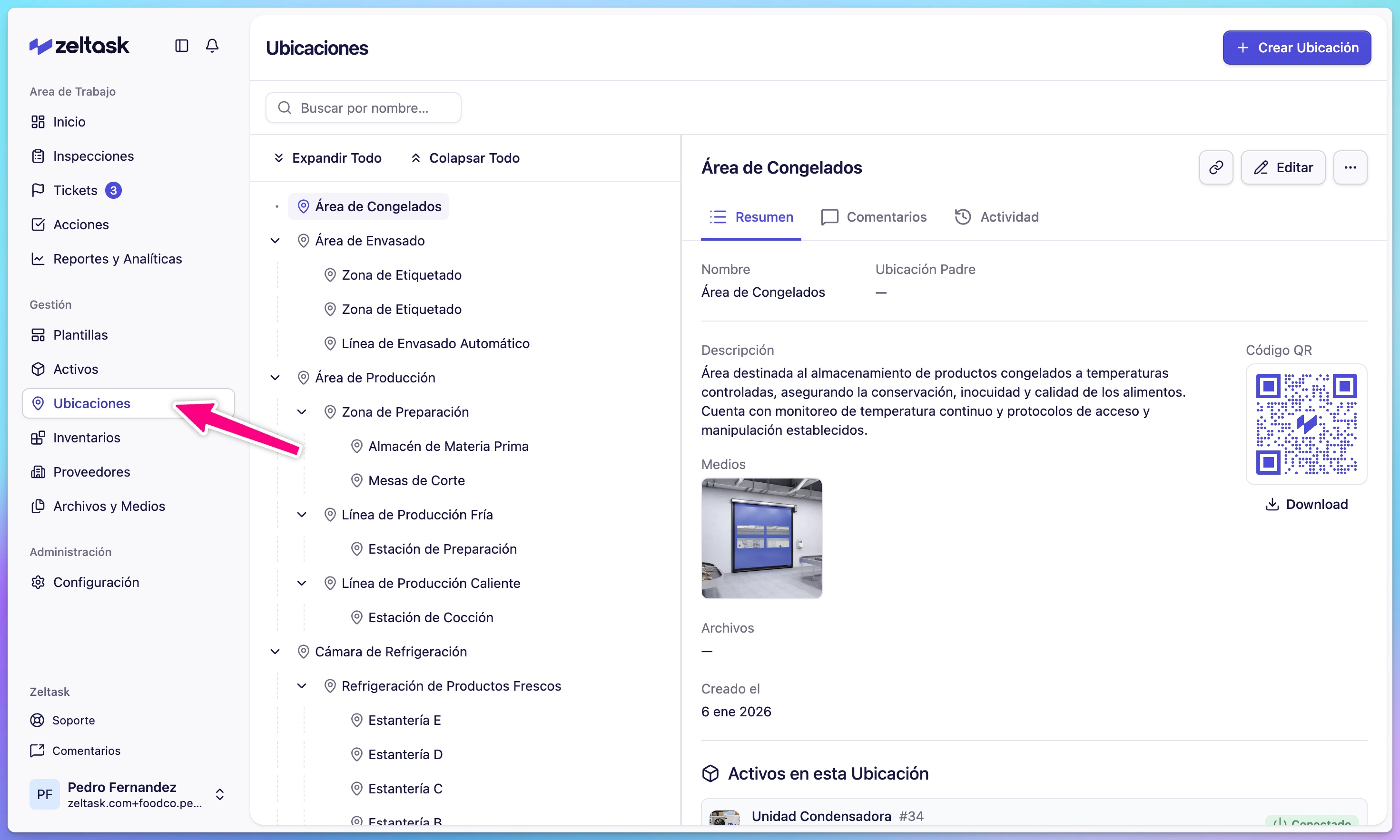 Sidebar with Locations menu item highlighted